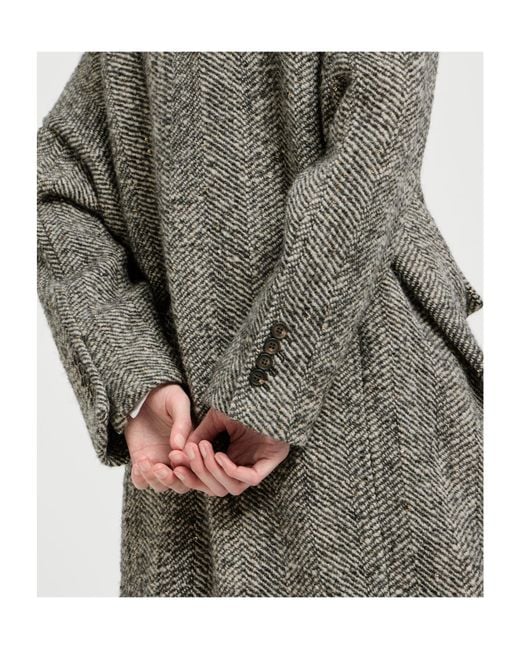 Brunello Cucinelli Gray Dazzling Virgin Wool And Alpaca Chevron Coat With Monili