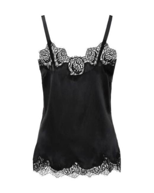 Dolce & Gabbana Black Lace-Trimmed Satin Camisole