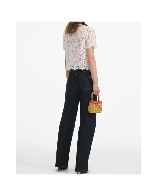 Self-Portrait Multicolor Floral-Lace Short-Sleeved Shirt