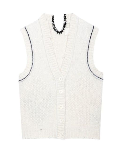 Zadig & Voltaire White Sequin-Embellished Chunky-Knit Vest