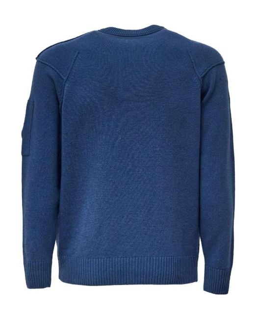 C P Company Blue Lens Crewneck Knitted Sweater for men