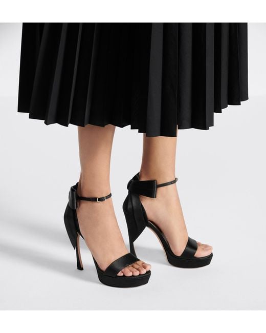 Dior Black Christian Bow-Detail Satin Platform Sandals