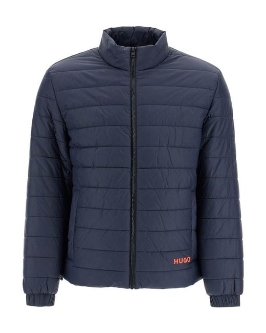 Boss Blue Logo-Printed Zipped Padded Jacket for men