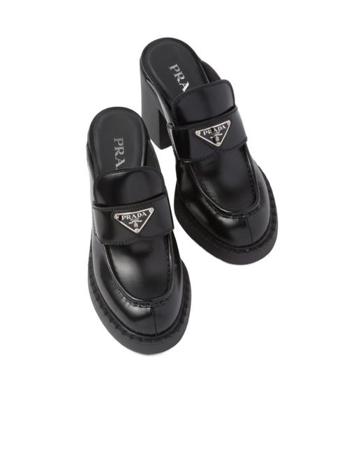 Prada Black Chocolate Brushed Leather Mules