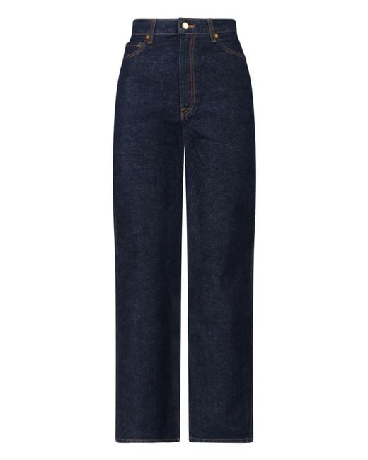 Khaite Blue Button Embellished Straight-Leg Jeans