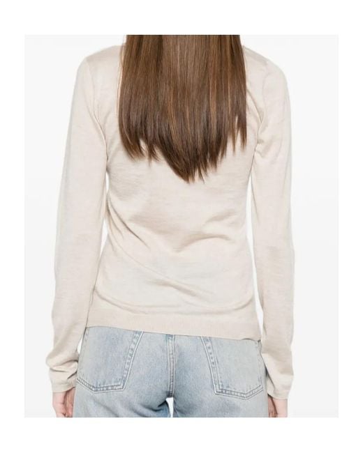 Brunello Cucinelli White Striped V-Neck Knitted Sweater