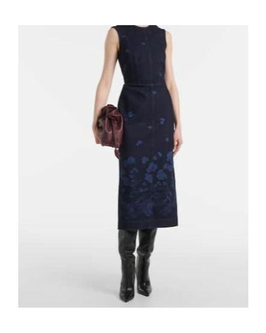 Erdem Blue Floral Denim Midi Dress