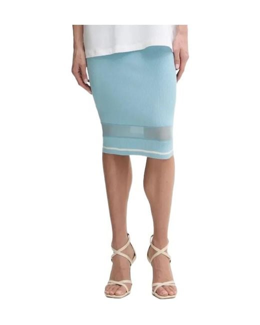 Liu Jo Blue Ribbed-Knit Mesh-Insert Skirt