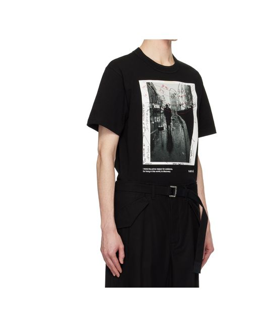 Sacai Black Graphic Printed Crewneck T-Shirt for men