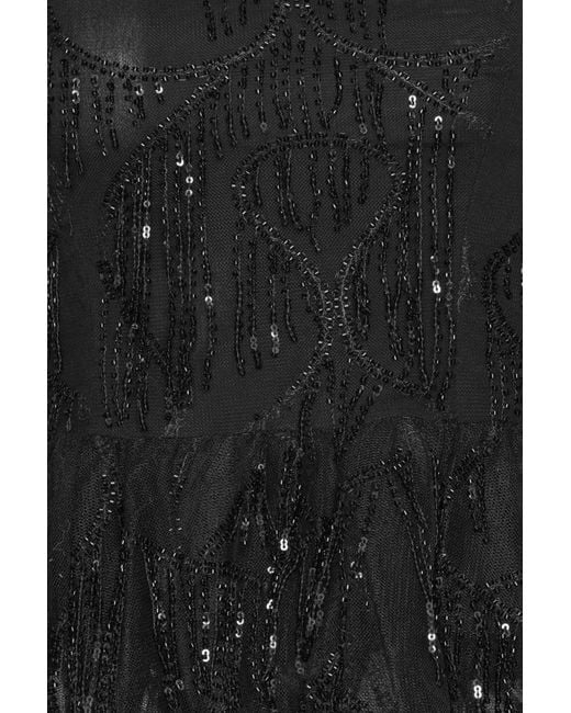 ROTATE BIRGER CHRISTENSEN Black Sequinned Sleeveless Fringed Top