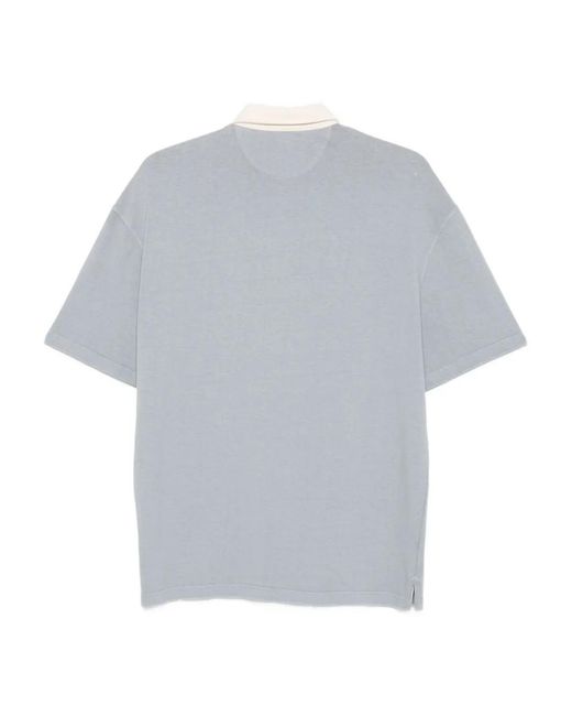 Eleventy Gray Running Club-Print Cotton Polo Shirt for men