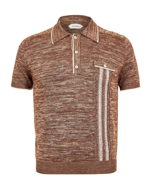 Versace Brown Knitted Short Sleeve Polo Shirt for men