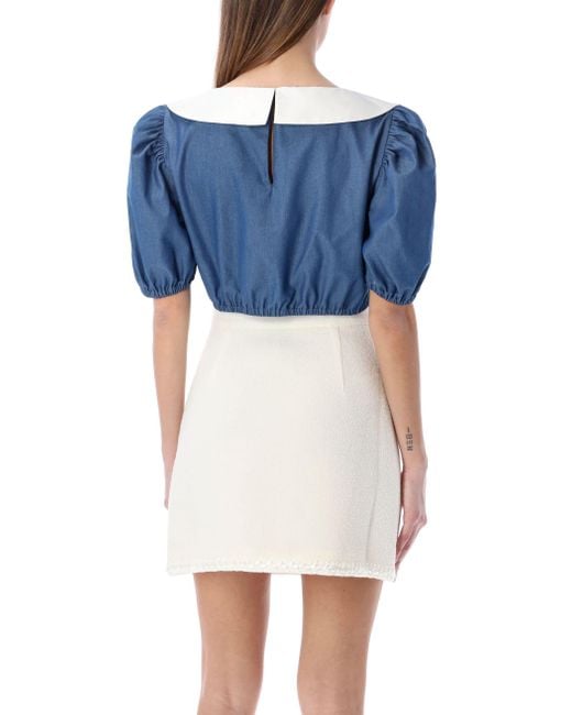 Alessandra Rich Blue Bubble Sleeve Blouse