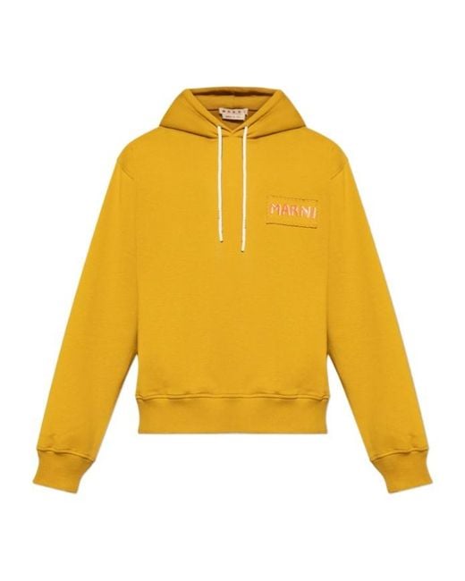 Marni Yellow Logo-Patch Drawstring Hoodie for men