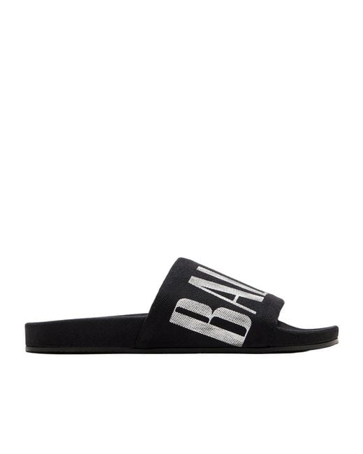 Balenciaga Black Logo Printed Pool Slides for men