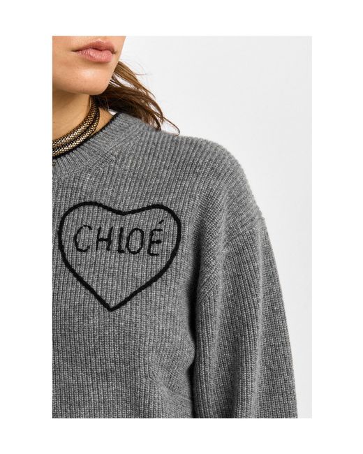 Chloé Gray Crew-Neck Knit Sweater