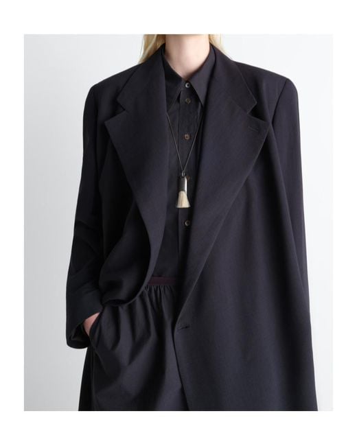 Lemaire Blue Buttoned Draped Wrap Coat