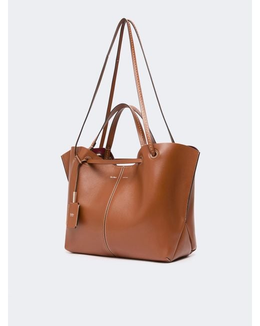 Max Mara Brown Double Nappa Leather Shopper Bag