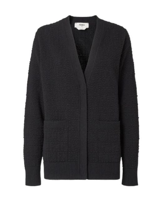 Fendi Black Long-Sleeved V-Neck Cardigan