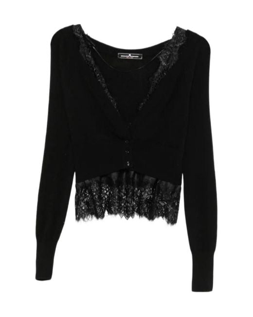 Ermanno Scervino Black Lace-Trim Button-Up Cardigan