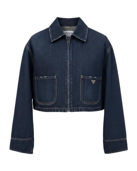 Prada Blue Collared Long-Sleeved Casual Jacket