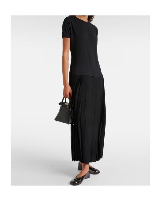 MM6 by Maison Margiela Black Pleated Cotton Midi Dress
