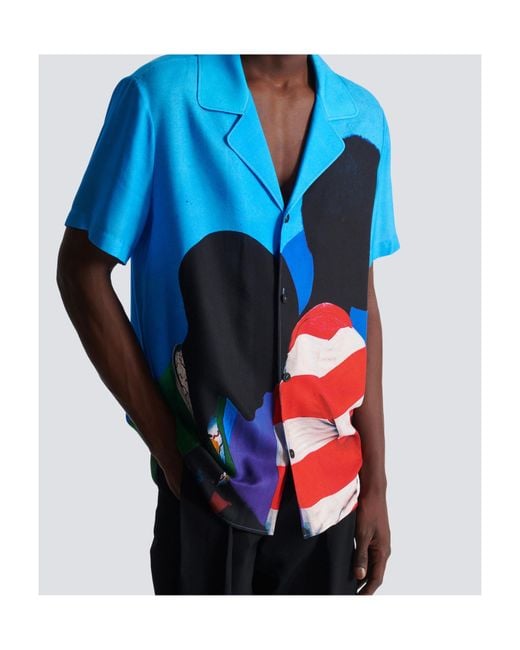 Balmain Blue Prince Gyasi Printed Twill Pyjama Shirt for men