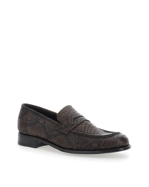 Lidfort Black Roccia Textured Penny Loafers for men