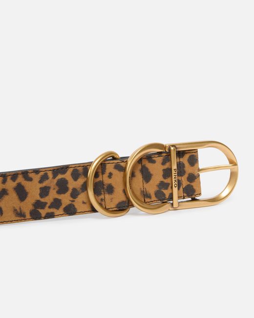 Pinko White Leopard Printed Buckle Belt