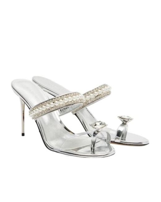 Mach & Mach White Diamond Of Elizabeth 95 Leather Mules