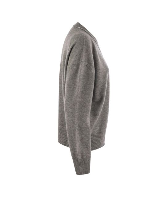 Fabiana Filippi Gray Sequin-Embellished V-Neck Knitted Jumper
