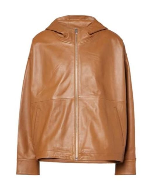 Yves Salomon Brown Hooded Leather Jacket