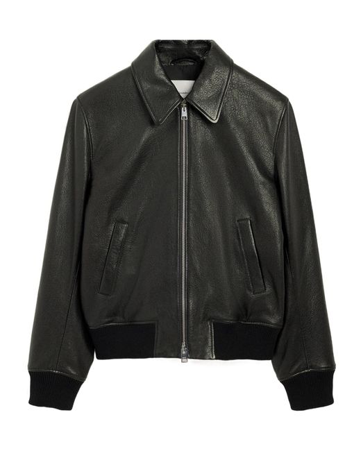 AMI Black Zipped Leather Jacket for men