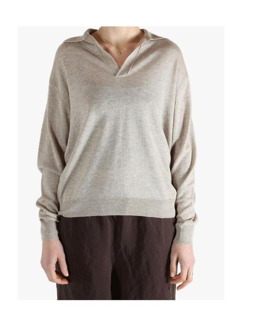 Auralee Gray Cashmere Blend Long-Sleeved Knit Polo Shirt