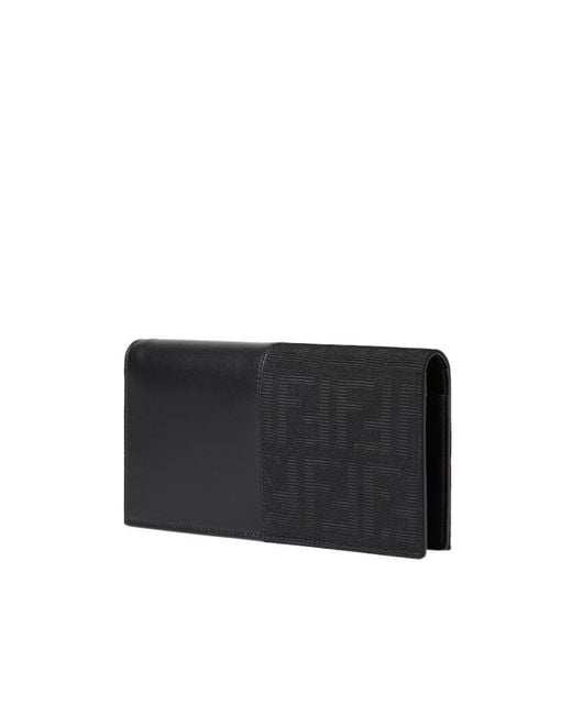 Fendi Black Ff Zucca Jacquard And Leather Wallet for men