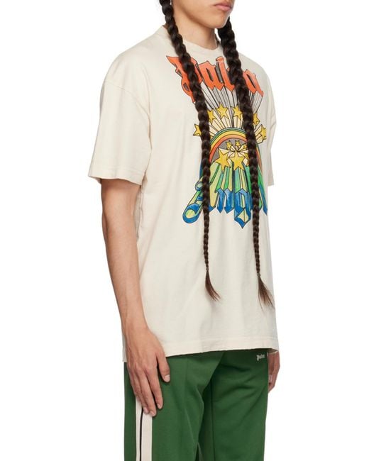 Palm Angels White Rainbow-graphic Crew-neck T-shirt for men
