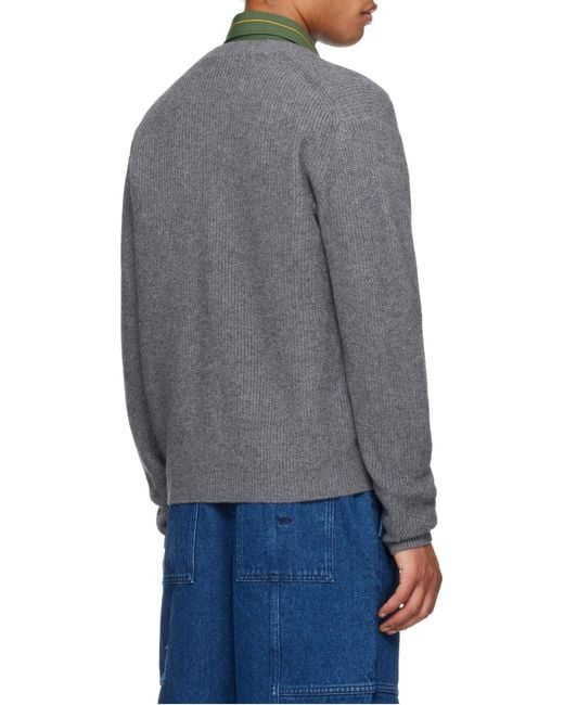 Maison Kitsuné Gray Maison Kitsuné Bold Fox Head Patch Knitted Cardigan for men