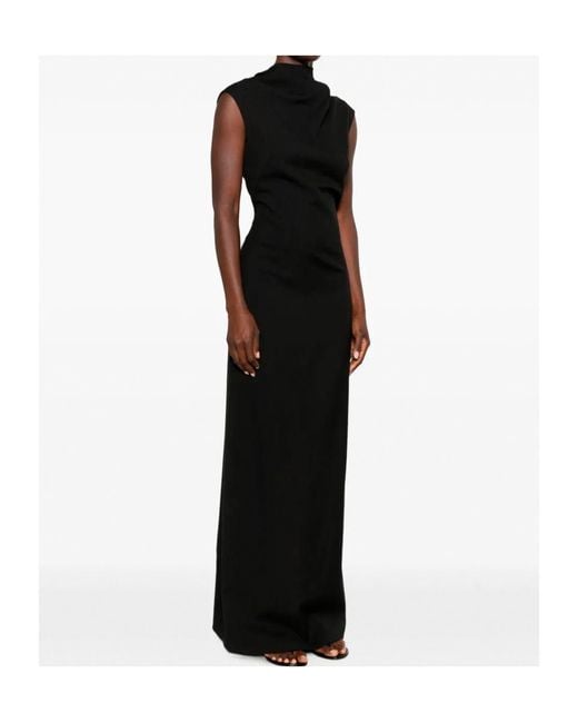Brunello Cucinelli Black Monili-Trim V-Back Gown