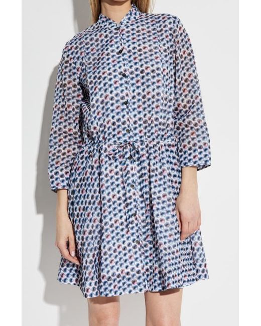 Tory Burch Blue Printed Mini Shirt Dress