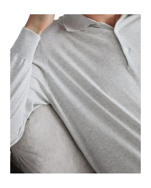 Brunello Cucinelli Gray Long-Sleeved Knitted Polo Shirt for men