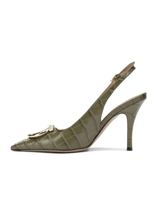 Ferragamo Metallic 'Sara Croc 65Mm' Slingback