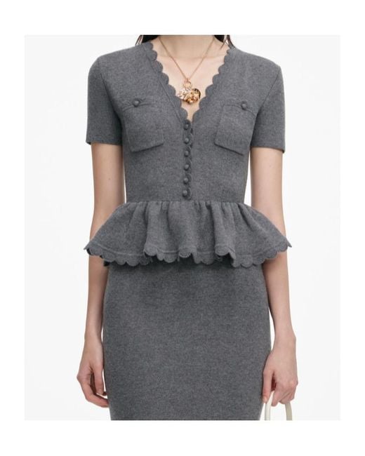Self-Portrait Gray V-Neck Knit Midi Dress