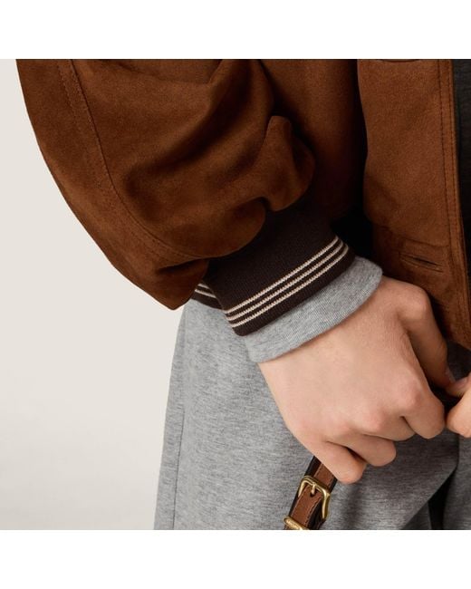 Miu Miu Brown Suede Varsity Jacket