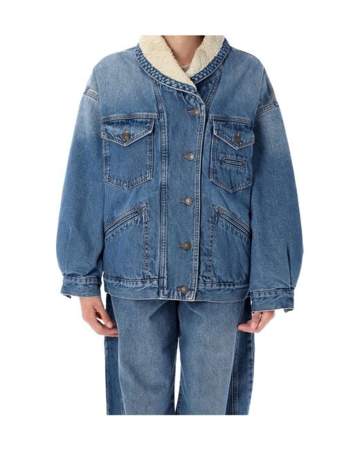 Isabel Marant Blue Pimia Sherpa-Collar Denim Jacket