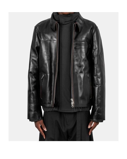 Sacai Black Relaxed Leather Jacket for men