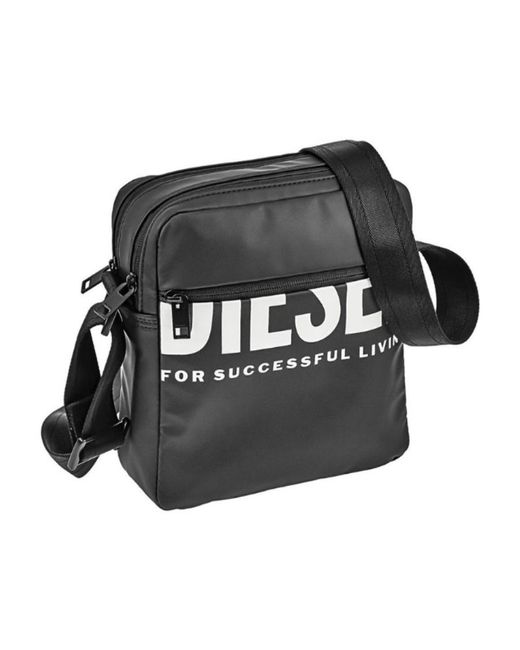 DIESEL Black Logo-Print Messenger Bag for men