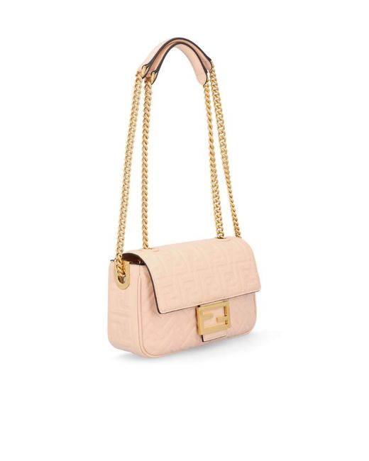 Fendi White Ff Motif Chained Shoulder Bag