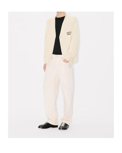 KENZO Natural V-Neck Knitted Cardigan for men