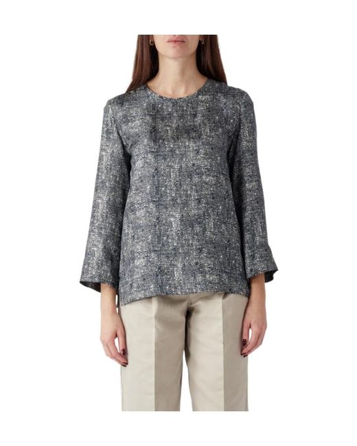 Max Mara Gray Speckled-Print Silk Blouse