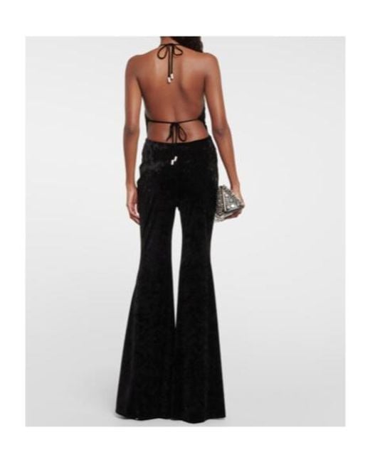 Alexandre Vauthier Black Halterneck Flared Velvet Jumpsuit
